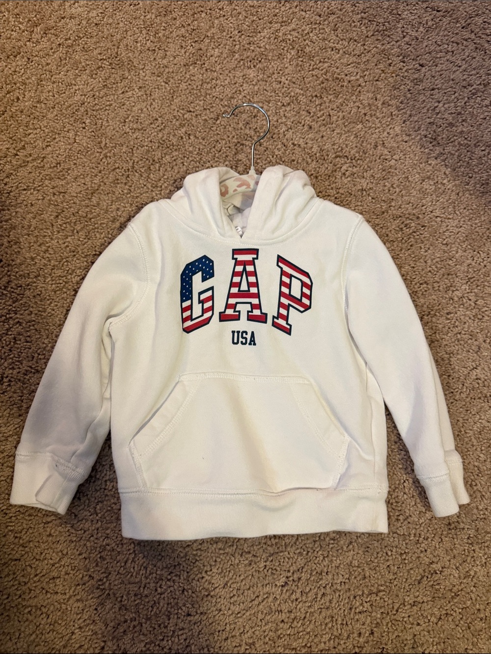 GAP White Hoodie with Red & Blue USA Lettering